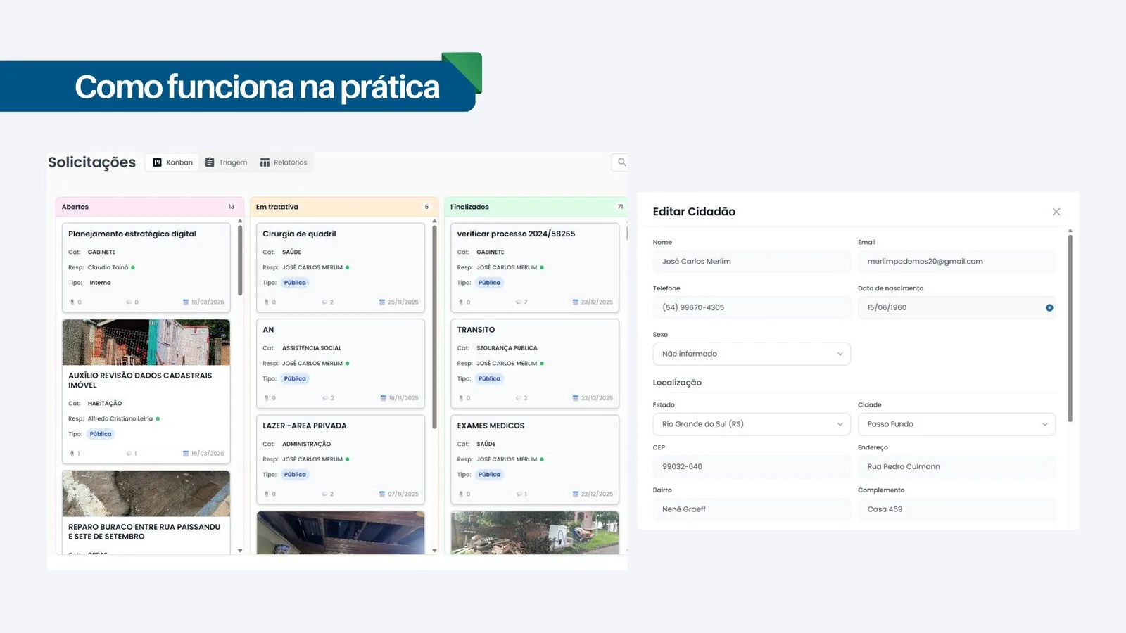 Módulo Meu Gabinete: notícias, projetos, cidadãos e atividades do vereador